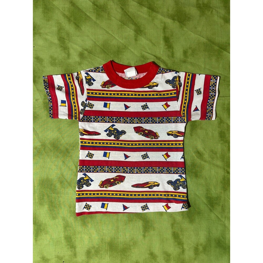 Vintage 90s Car T-Shirt Youth Boys (M) Racing Stripe Athletic Works USA
